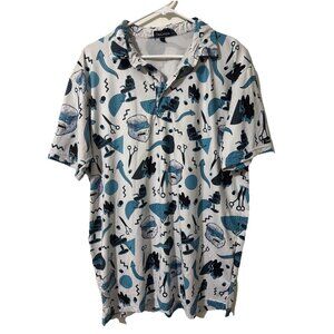 Golf Snowman Polo Yeti Barber White Teal Black Size Large